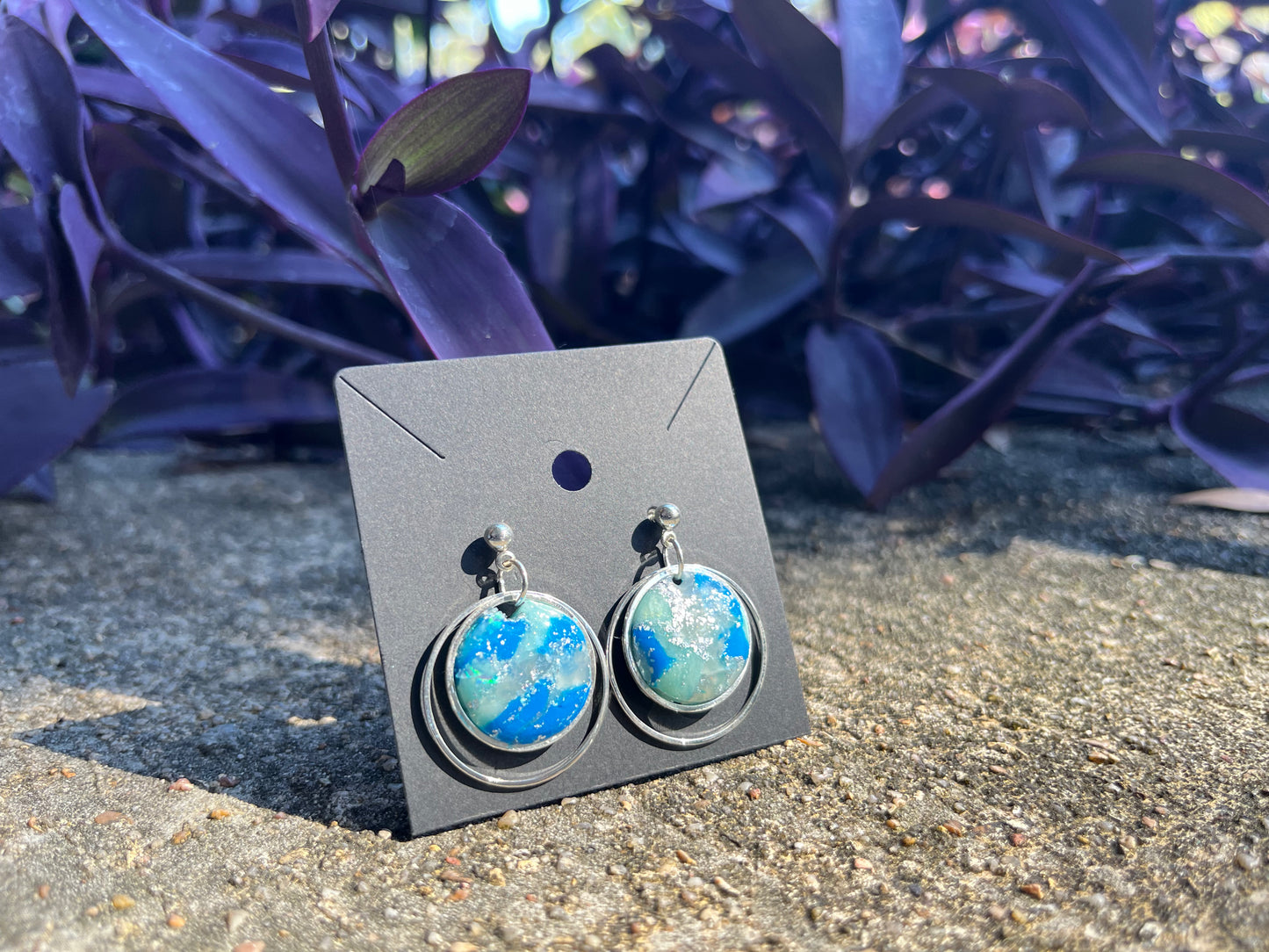 Circle Blue Agate Style Drop Studs - Clean cut