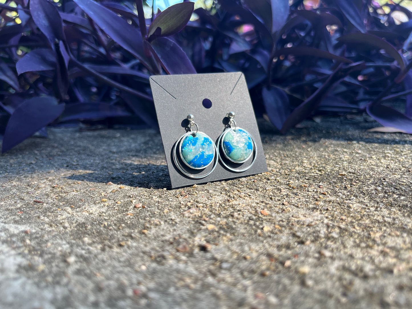 Circle Blue Agate Style Drop Studs - Clean cut