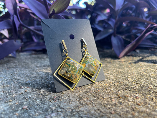 Diamond Moss Agate Style Drop Studs